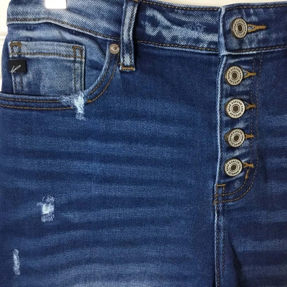 KanCan Blue Jean Distressed Button-Fly Raw Hem Shorts - Size M